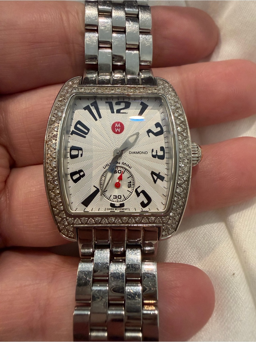 Michele Silver Diamond-Accent Bracelet Watch with White Dial